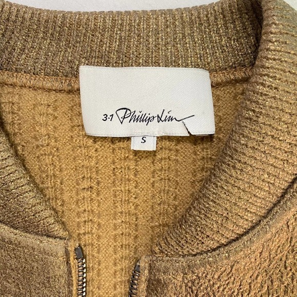 3.1 Phillip Lim Gold Full Zip Crop Jacket with Wool Blend Sweater Sleeves-Small - Picture 5 of 8
